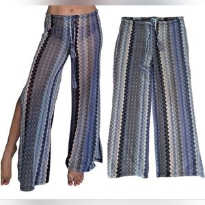 Wide Leg Sheer Mesh Coverup Palazzo Pants Womens M Coastal Beachy Boho Crochet